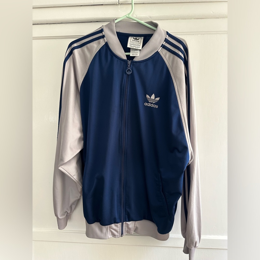 Adidas track jacket, grey and navy. Size XL vintage late 1990’s.